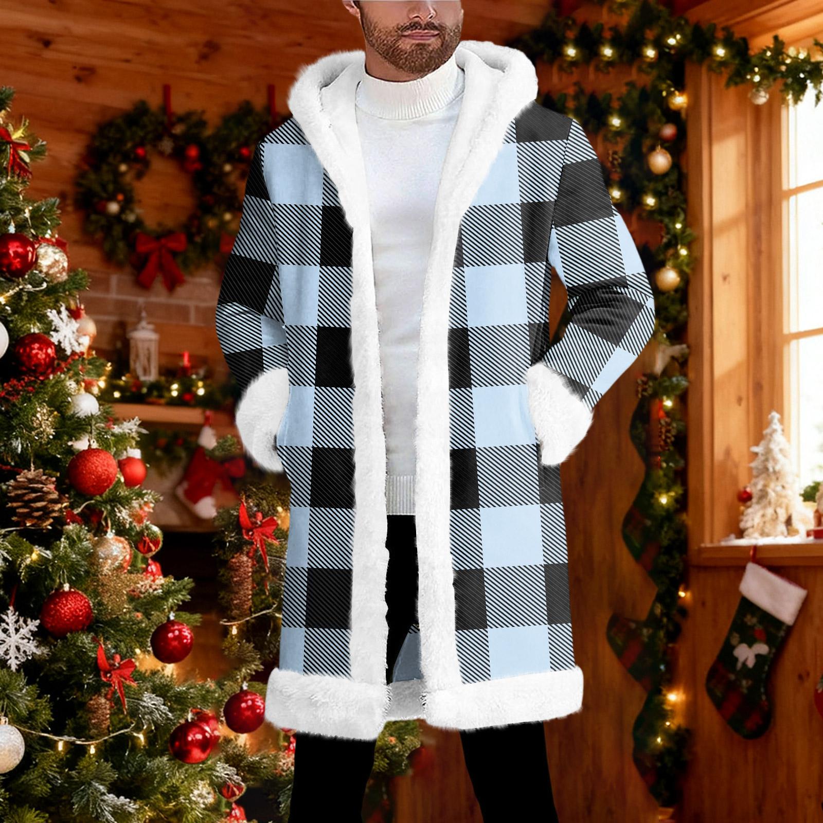 

Men s Hooded Hood Cardigan Long Keep Warm Coat XL небо синє кольору