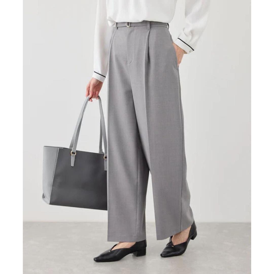 ROPE  PICNIC Wide pants with canapa belt ROPE  PICNIC Gray