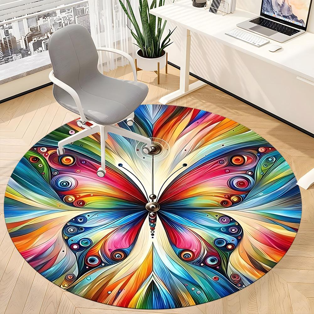 1pc Butterfly Colors Office Round Area Rug,  Mat Suitable ForOffice, Under Office Chairs Bedroom Living Room Home Decor, Room Deco