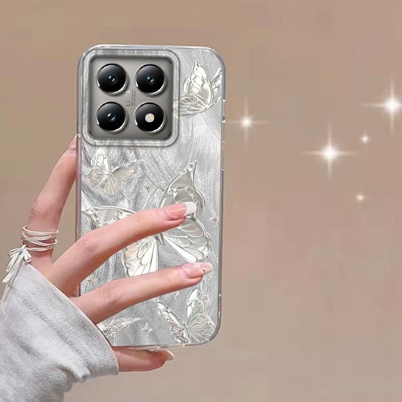 Luxury Butterfly Girls Women Feather Texture Phone Case For Xiaomi 14T 13T Pro 14Tpro 11 Lite 5G NE Shockproof Fundas Cover