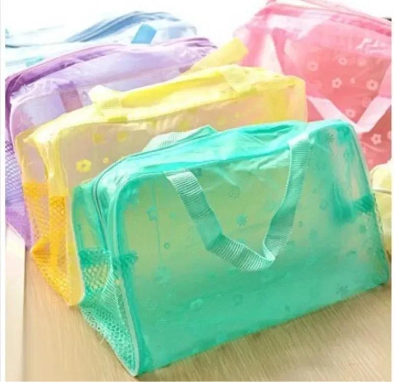 Bolsa de Armazenamento de Cosméticos Impermeável em PVC para Mulheres Floral Transparente Bolsa de Lavar Criativa para Saída de Casa Bolsa de Banho Comprimida