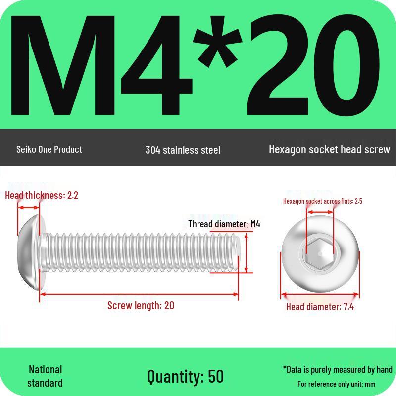 304 Stainless Steel Pan, Half, and Round Head Hexagon Screws (M2-M12)