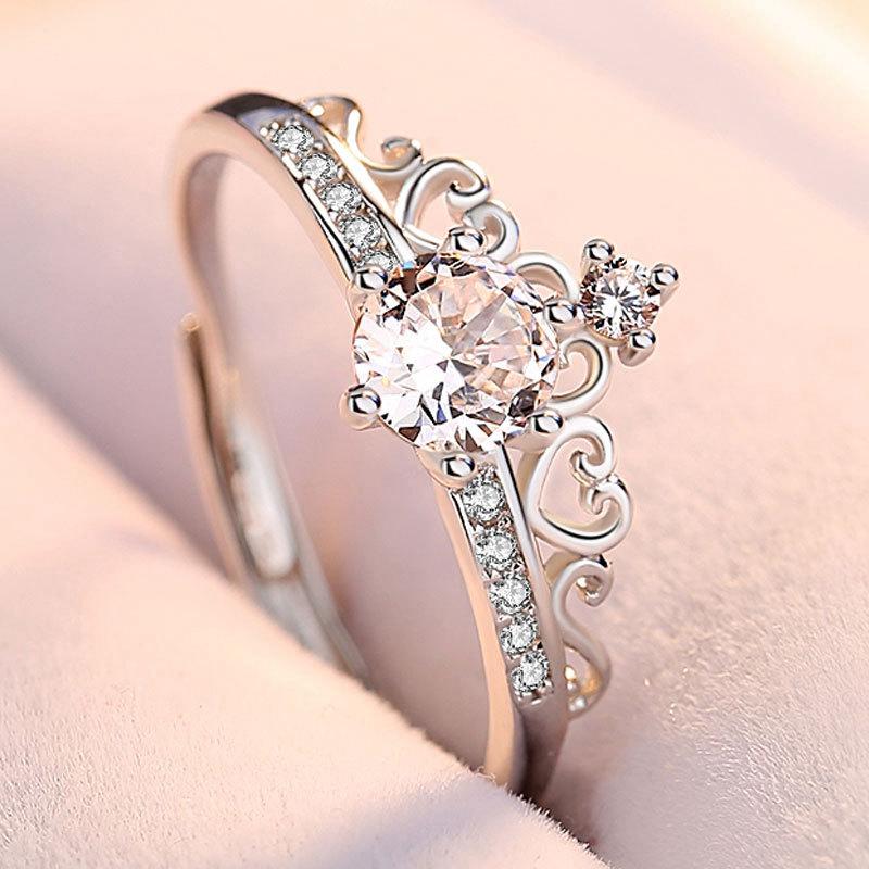 New 925 Sterling Silver Crown Ring For Women Lover Fashion Adjustable Zirconia Moissanite Ring Women Anniversary Jewelry Gift