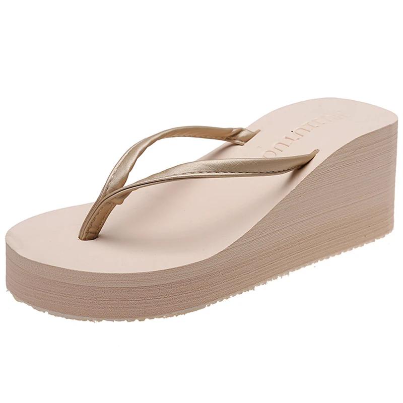 Damen Sommer Strand Keilabsatz Zehentrenner Leichtgewichtige Zehensteg Plateau Sandalen Frau Hochhackige Outdoor Pantoletten Orthopädische Schuhe