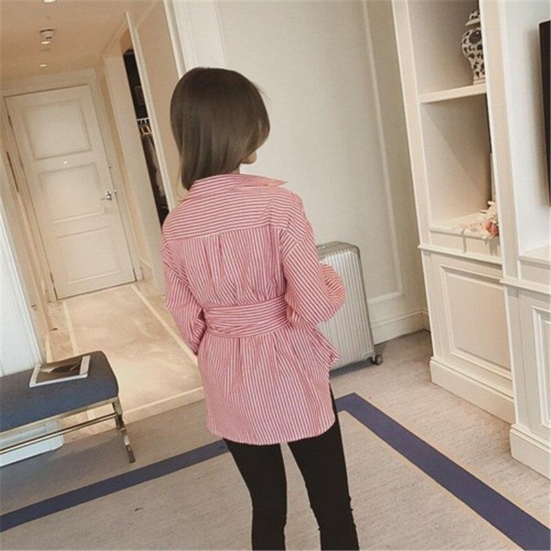 Autumn Korean Ulzzang Womens Plus Size V-Neck Tops and Blouses Ladies Casual Oversized Long Sleeve Striped Shirts Blusas Mujer