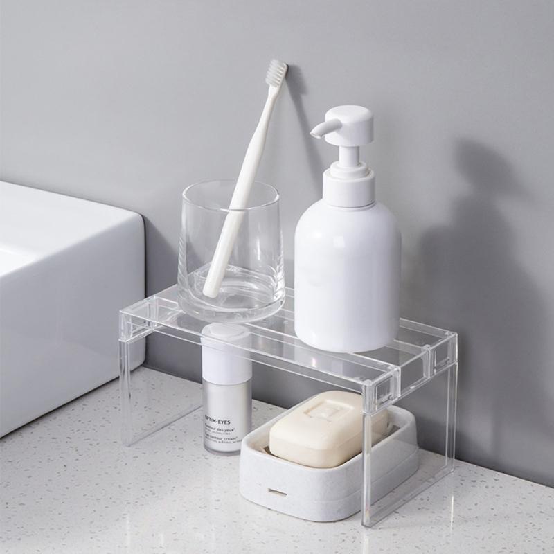 Multi Purpose Layered Fridge Rack Space Saving Kitchen Organizer Shelf Accessory Transparent Cosmetics Desktop Stand