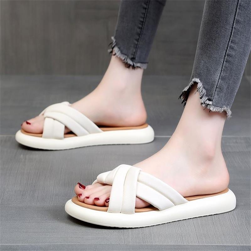 

Премиальные сандалии женские летние 2025 новинка мягкая подошва плоская подошва тапочки-часы удобные и универсальные платформа пляжная обувь 40