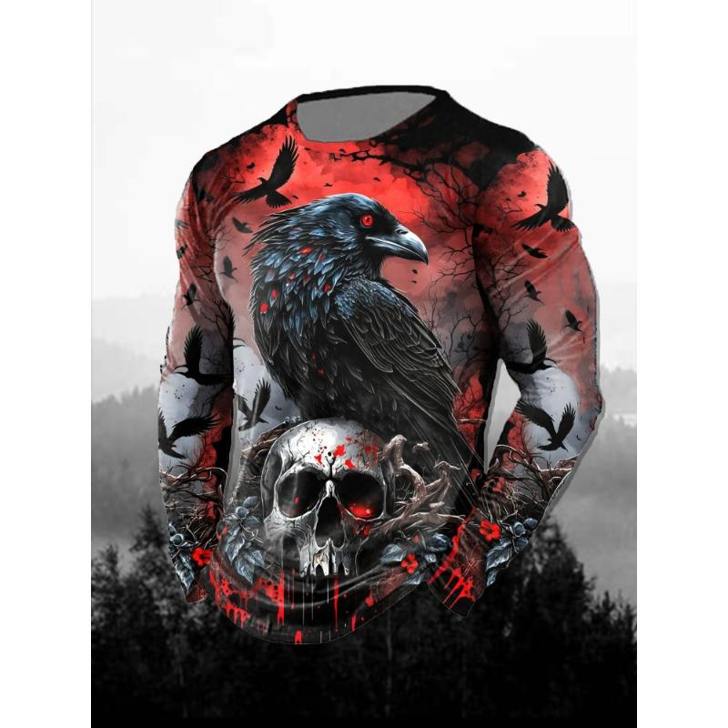 

Vintage Skull Graphic Men s T-shirt 3D Print Skull Long Sleeve T Shirt For Men Horror Clothing Oversized Tee Top Punk Streetwear S
