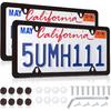 Black License Plate Frames, Stainless Steel, Car License Plate Holder with Screw Caps, Rattle Proof Pad Front Back License Plate Cover