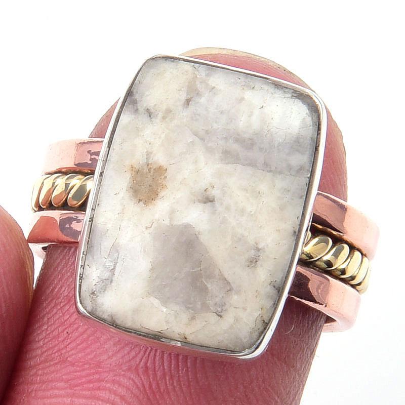 

Natural Jasper Gemstone Handmade 925 Sterling Silver Two Tone Ring Size 6 f8z20
