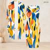 Women Plus Size Striped Printed Two Piece Set 3 4 Sleeve Open Cardigan Sleeveless Crew Neck Bodycon Dress