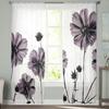 Purple Artistic Flower Tulle Curtains Living Room Kitchen Chiffon Curtain Bedroom Balcony Sheer Curtain Fashion Home Decor