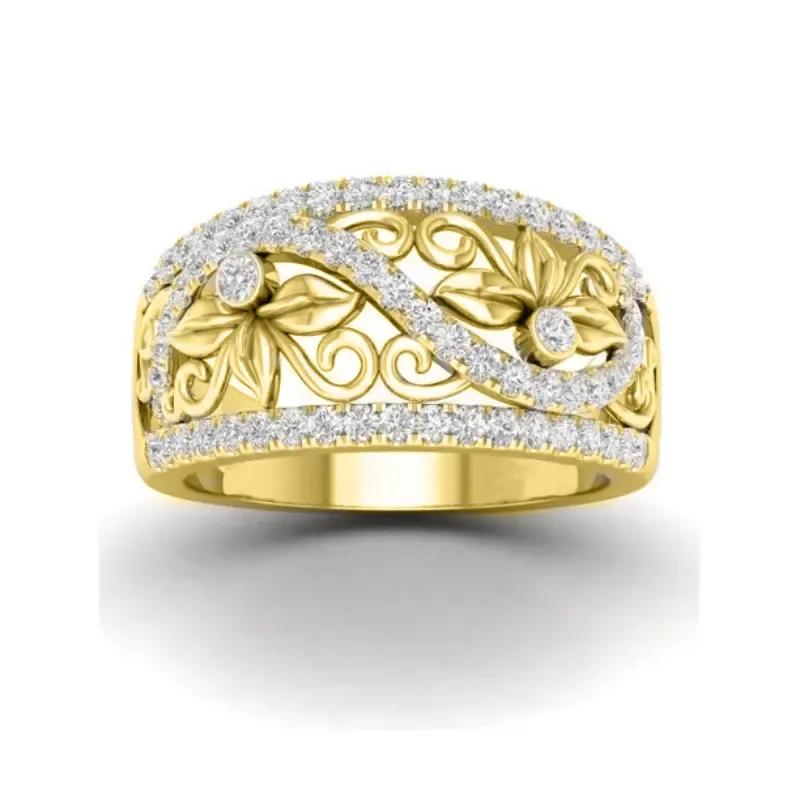 Aesthetic Hollow Leaf Finger Ring For Women Newly Designed Wedding Band Romantic Bride Rings Party Bling  Cz Jewelry