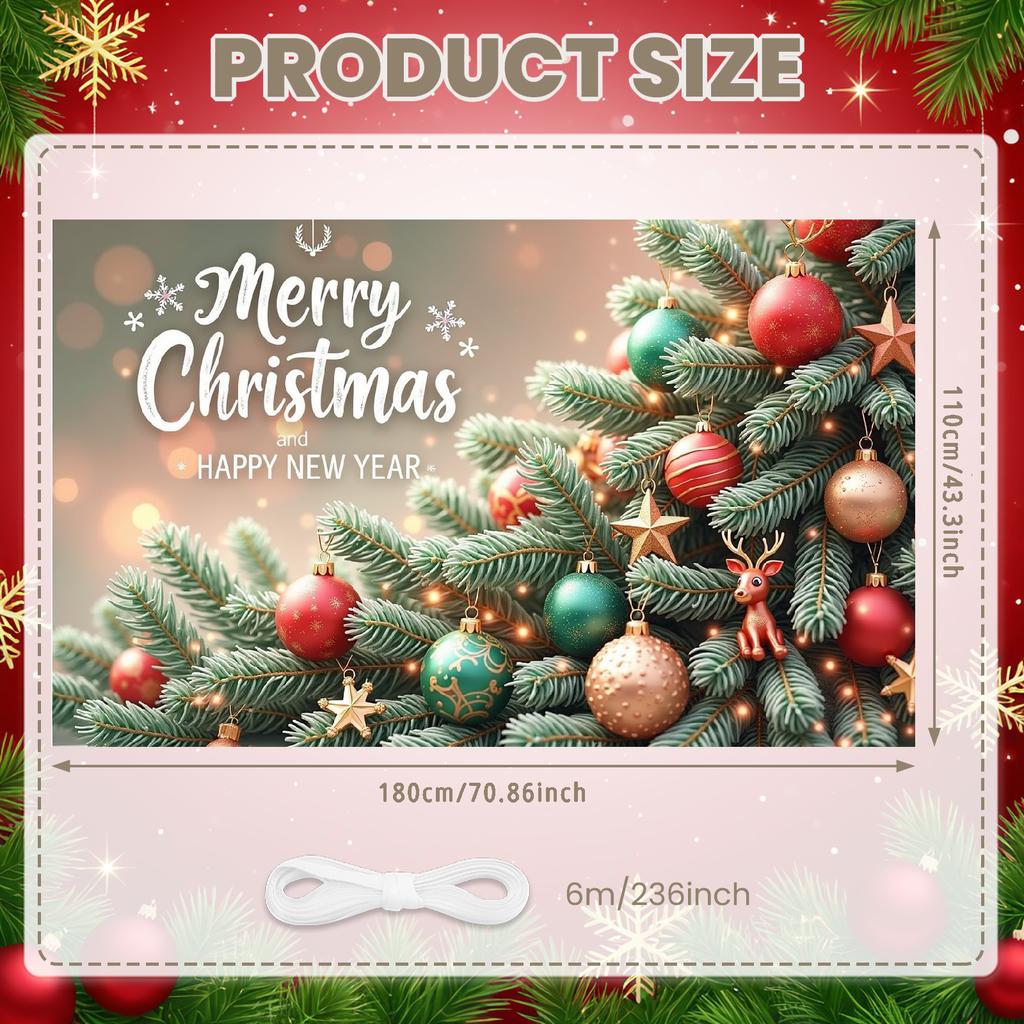 Happy New Year Banner Red Green Gold Colors Merry Christmas Banner Seasonal Banner Lightweight Christmas Decor For Holiday