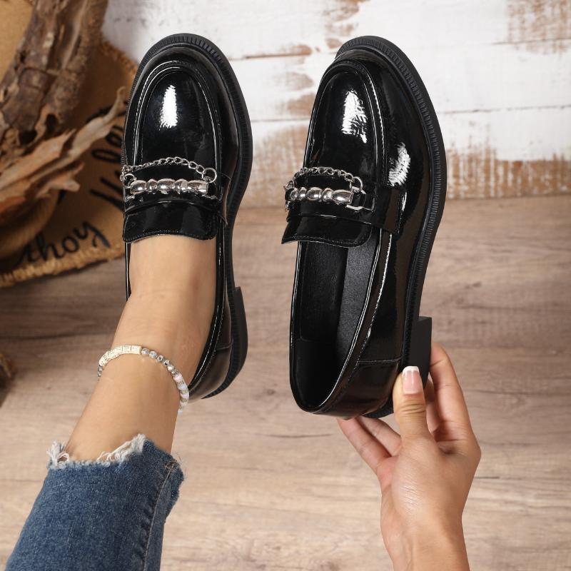 

Black Thick Bottom Slip-On Loafers Women s Shoes British Style Summer New Arrival Flat Heel Round Toe Comfortable Shoes 36 чёрный