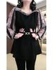 High-End Beaded Chiffon Patchwork Top for Middle-Aged Women – Plus Size, Luxury Spring Casual Shirt