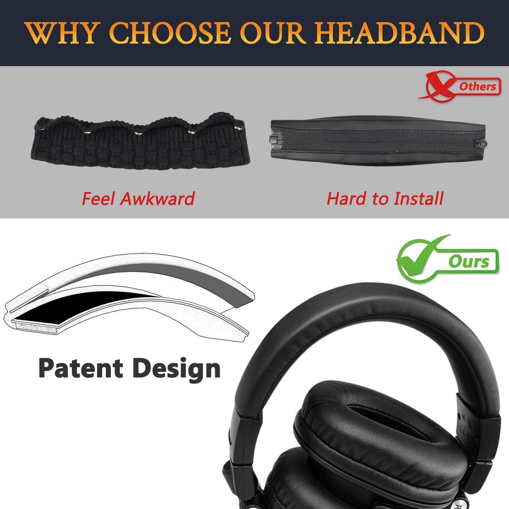 SOULWIT Ear Pads Headband Cover Earpad Cover for ATH M50xSTS Headset Replacement Cushion Headstrap Pads Earpads Replacement Repair Parts + + M50,