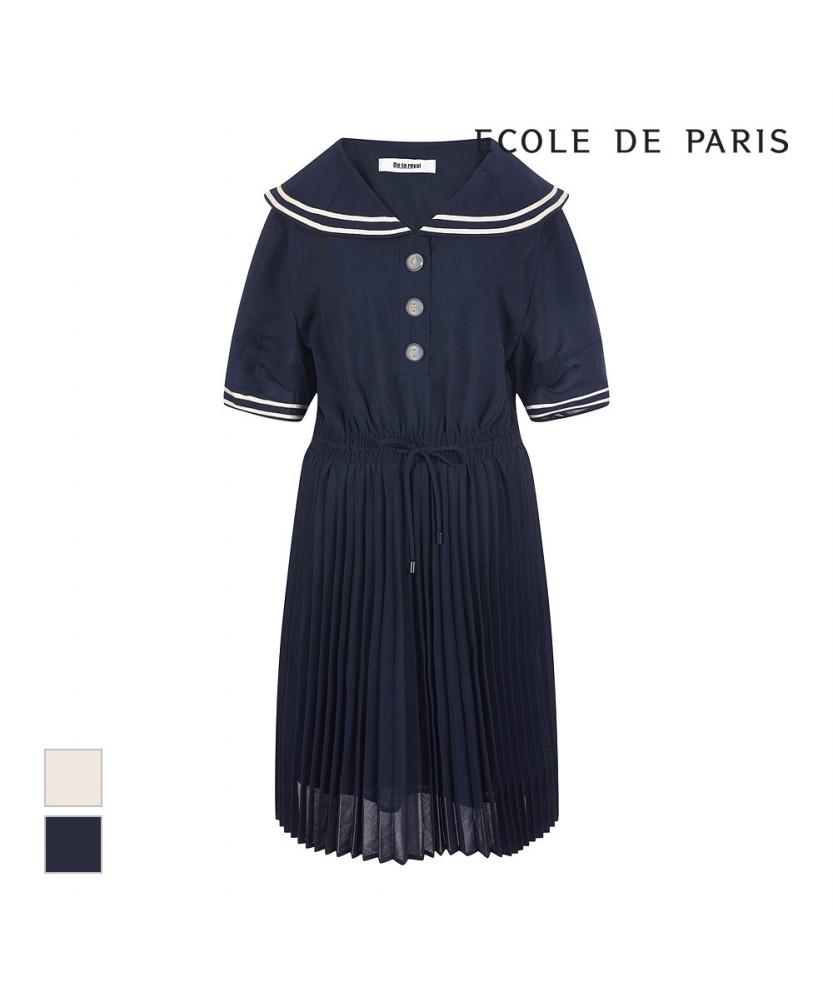 ECOLEDEPARIS Sailor Collar Pleated Dress_Rb36Wocm34Z