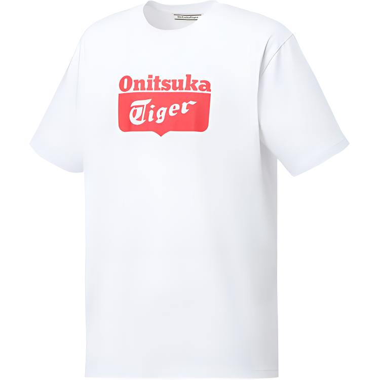 

ONITSUKA TIGER Футболка с круглым вырезом, стандартного кроя, с коротким рукавом, унисекс, топы, белая, красная, 2183B173-100 M