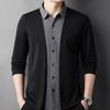 Men's Cardigan Fake Two-piece Spring and Autumn Free Long-sleeved Top Base Sweater T-shirt Skin-friendly Young Dad Men's Clothing