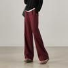 Half elastic waist casual wide leg pants for women in autumn 2025, fashionable, loose and versatile, slimming and floor length pants