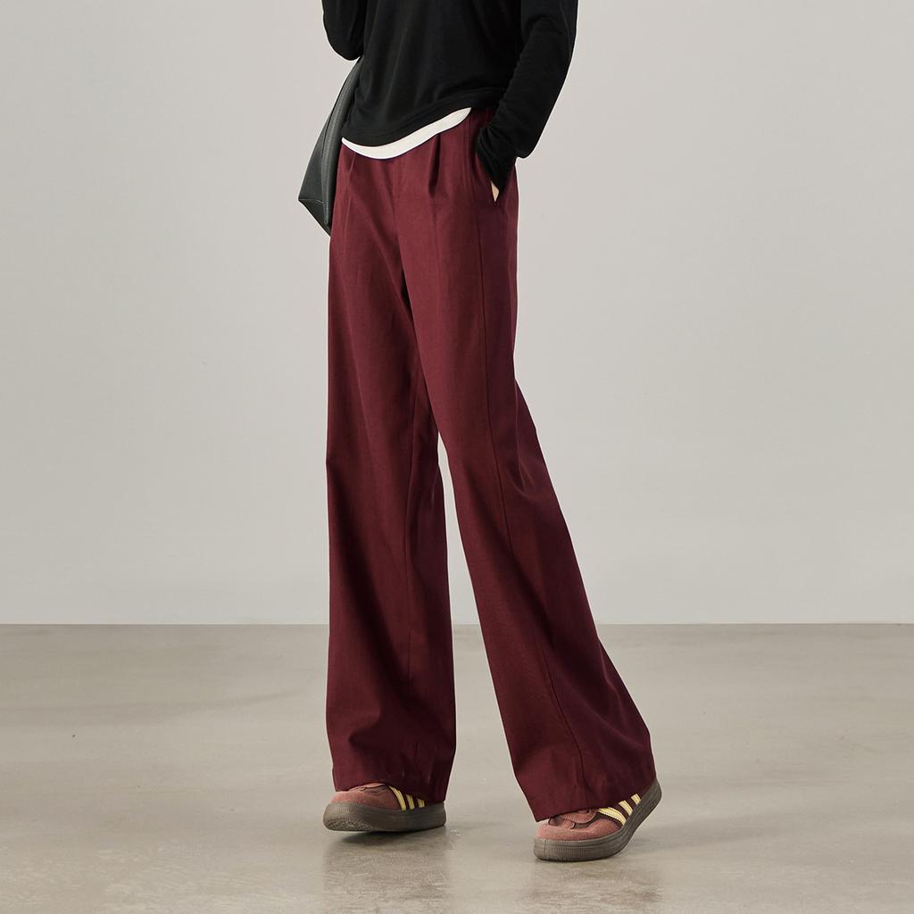 Half elastic waist casual wide leg pants for women in autumn 2025, fashionable, loose and versatile, slimming and floor length pants