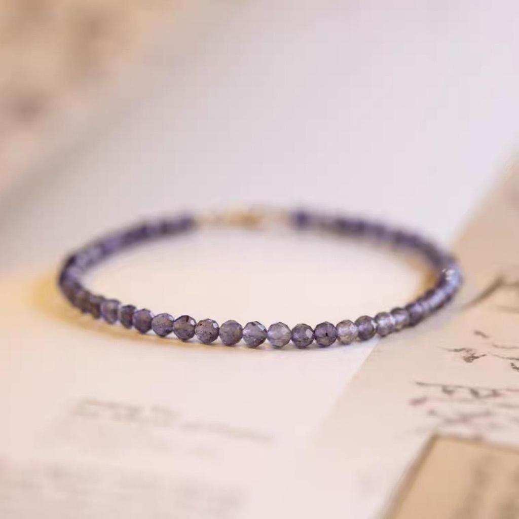 Retro Style Women's Natural Iolite Bracelet with 3mm Faceted Beads - Elegant Crystal Beaded Gift