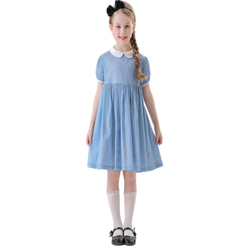 Cosplay Children's Drama Stage Performance Costumes Halloween Costumes European Pastoral Farm Costumes Checkered Girl Dress