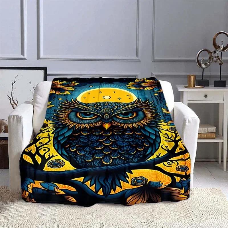 Owl Pattern Throw Blanket Warm Soft Fluffy for Kids  Adults Ideal for Sofa Bed Outdoor Travel Camping Cartoon Design  Sizes Avai