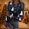 Women's Casual Christmas Print Long Sleeve Ribbed Knit Top with Round Neck