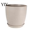 Drainage System Planters for Home Modern Plant Pot with Saucer, Gray Flower Decor Pots Entryway Holes, Stone-Look Planter Indoor Outdoor Plants Sturdy