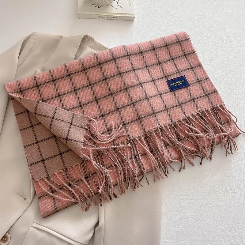 Autumn Fashion Versatile High Sense Contrasting Color Plaid Scarf Thickened Warm Travel Scarf Shawl
