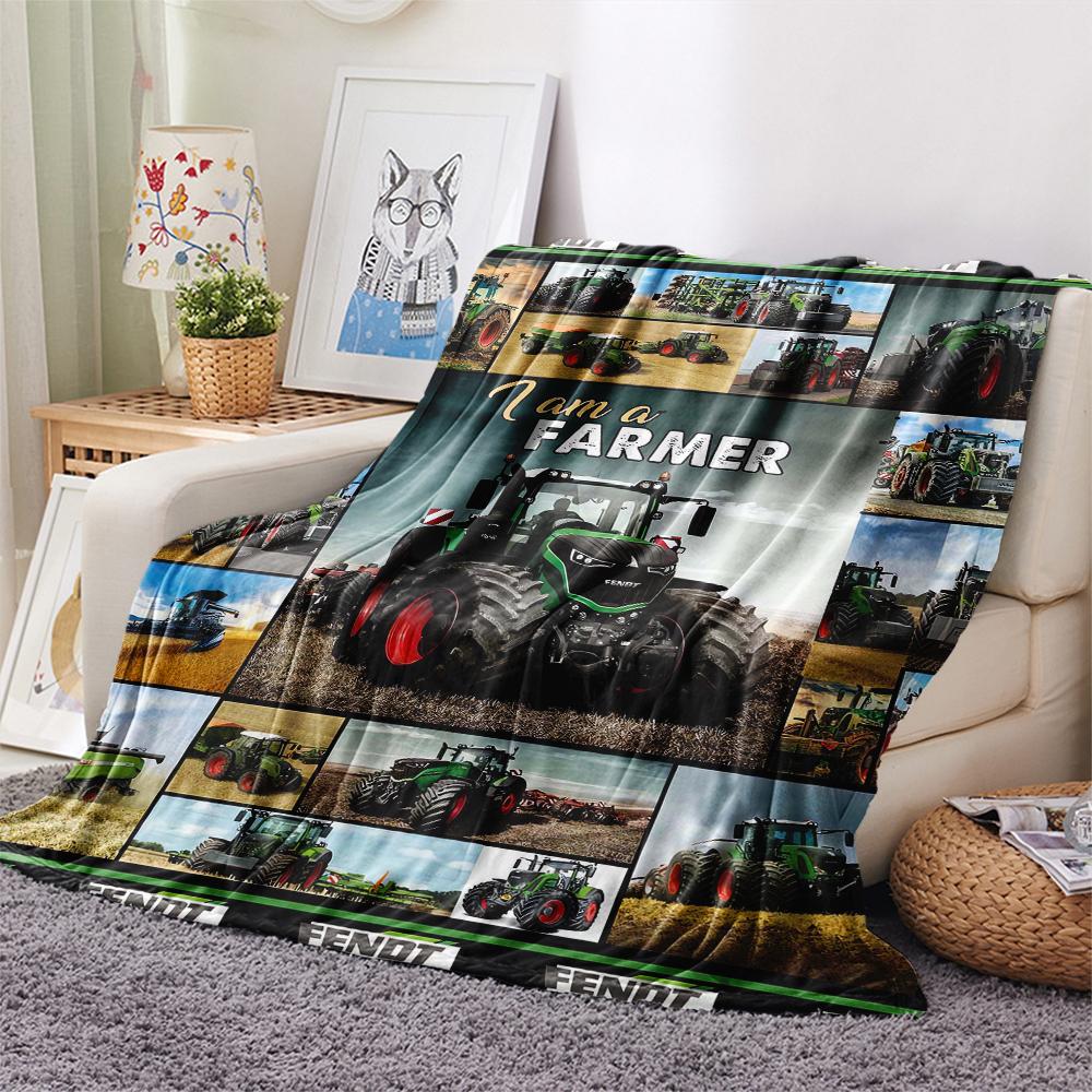 1Pc Tractor Truck Print Flannel Blanket, High quality Comfortable for All Seasons, Home Decor, Warmth and Comfort, Perfect for Christmas Gifts