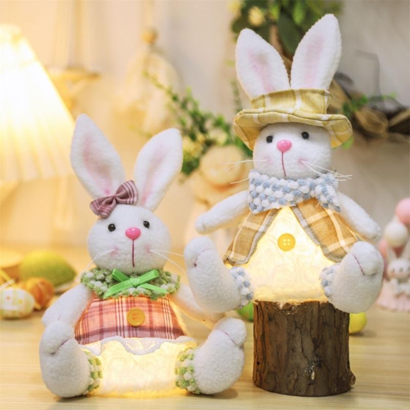 Easter Rabbit Decorations Glowings Easter Rabbit Ornament Handmade Plush Easter Doll Toy for Holiday Table Home