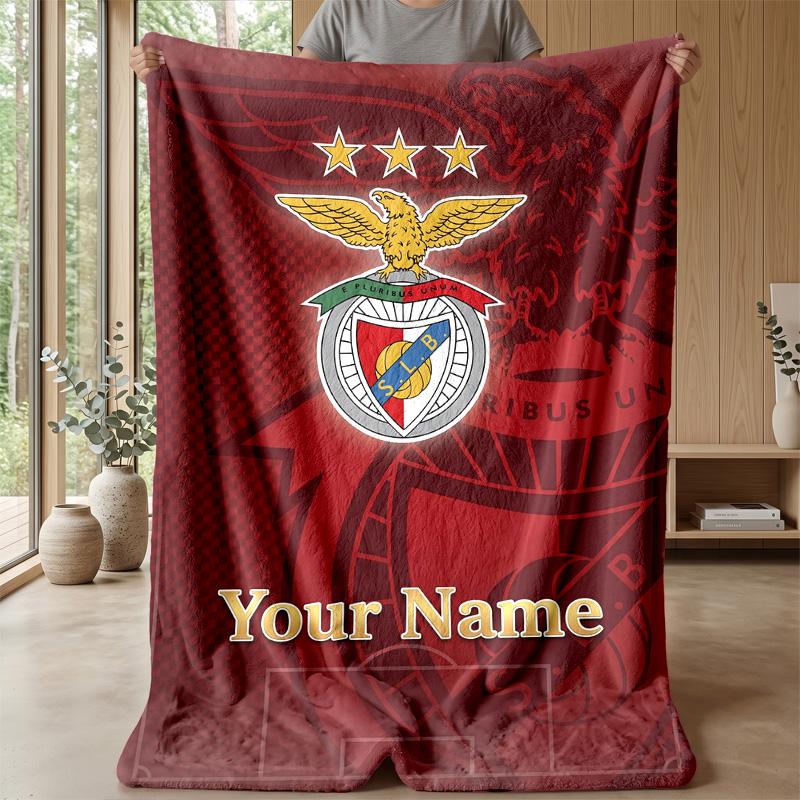 Benfica FC Benutzerdefinierter Text Flanell-Kuscheldecke, Leichte Gemütliche Bett- Sofa-Decke