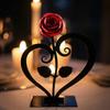 A Metal Rose Paired With A Heart-shaped Stand—a Creative Decorative Piece That Makes For An Ideal Gift.