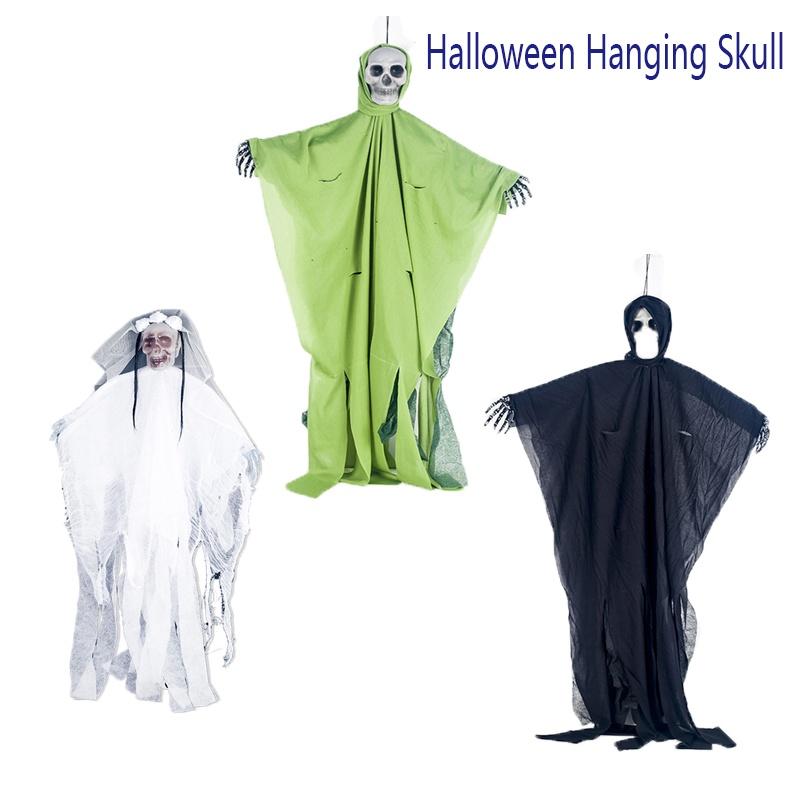 Spooky Halloween Hanging Ghost Skull With Realistic Creepy Face And Gauze