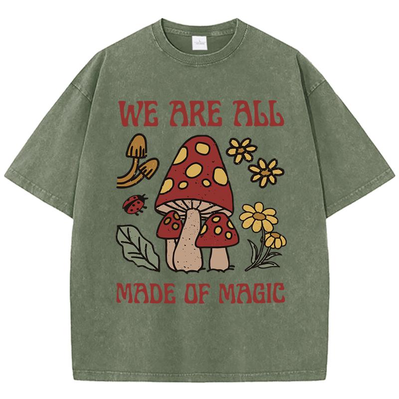 Magische Cartoon Blume Pilz Druck Gewaschene T-Shirts Damen All-Match Baumwolle T-Shirt Sport Sommerkleidung Locker Oberteil