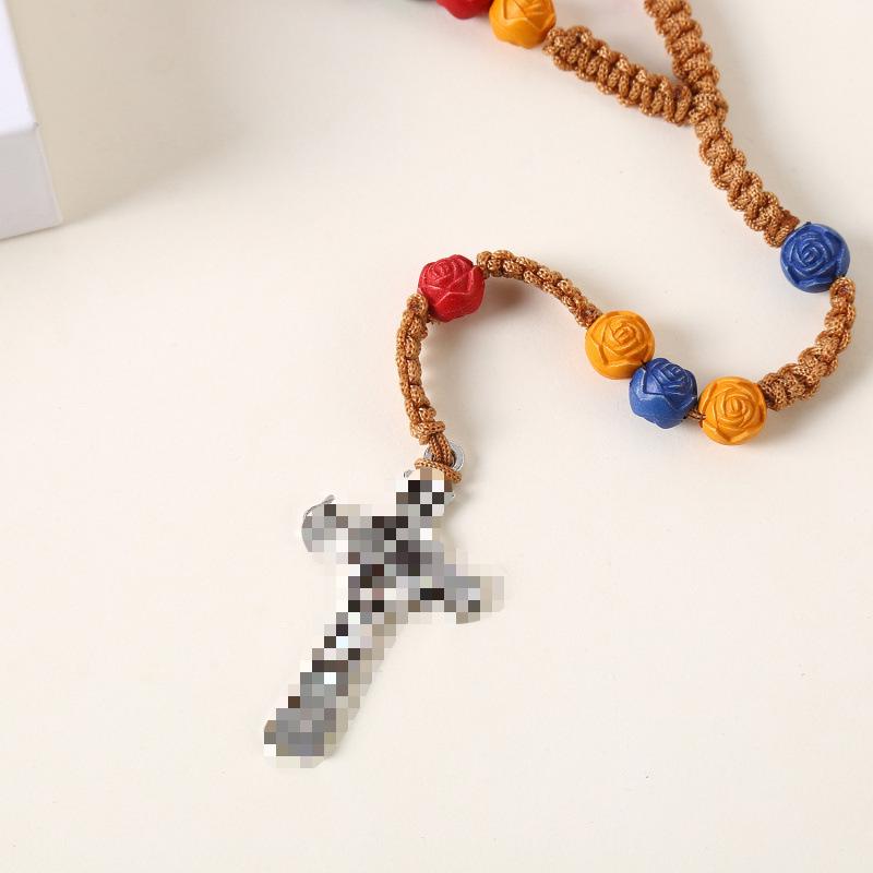 Colorful Cross Rose Prayer Beads Necklace - Easter Gift Jewelry