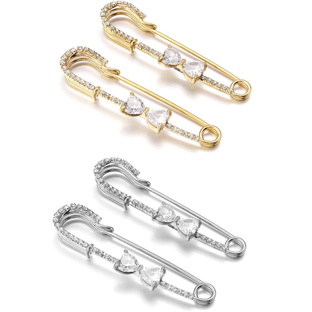 2pcs/Lot Alloy Rhinestone Brooch Pins Gold Silver Color Safety Fixed Brooches for Garment Decoration Jewelry Making