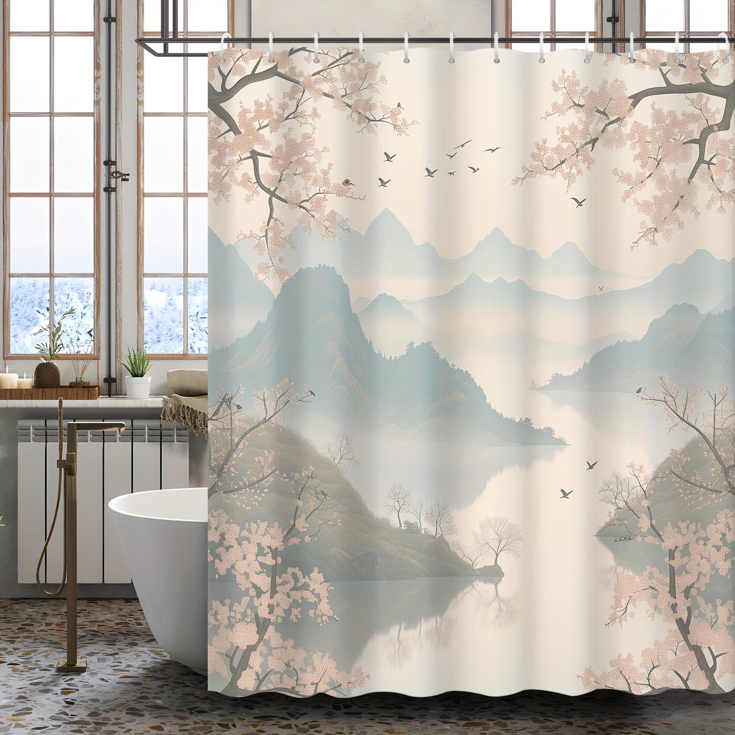 

1Pc Zen Landscape Cherry Blossom And Peach Blossom Shower Curtain, Polyester Fabric, Machine Washable, Suitable For Bathroom W60H190(CM)-1 Pcs