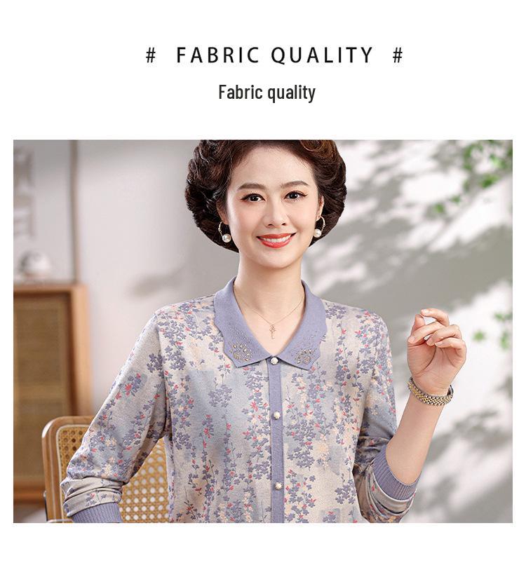 Elegant Spring Long-Sleeve Lapel T-Shirt for Stylish Middle-Aged Women