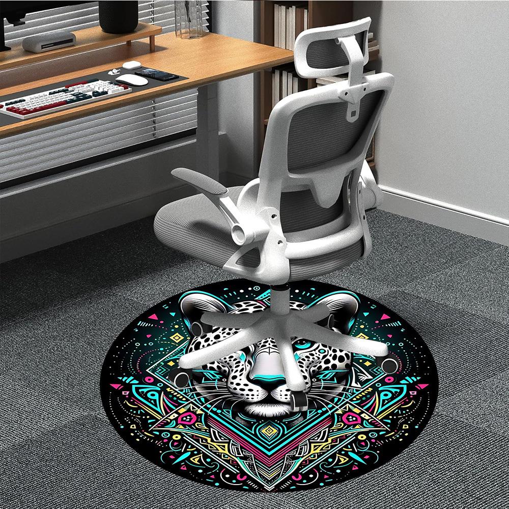 1PC Leopard Print Office Round Rug, Non slip, Soft and Durable Office Rug for Interior Decoration, Perfect for Office