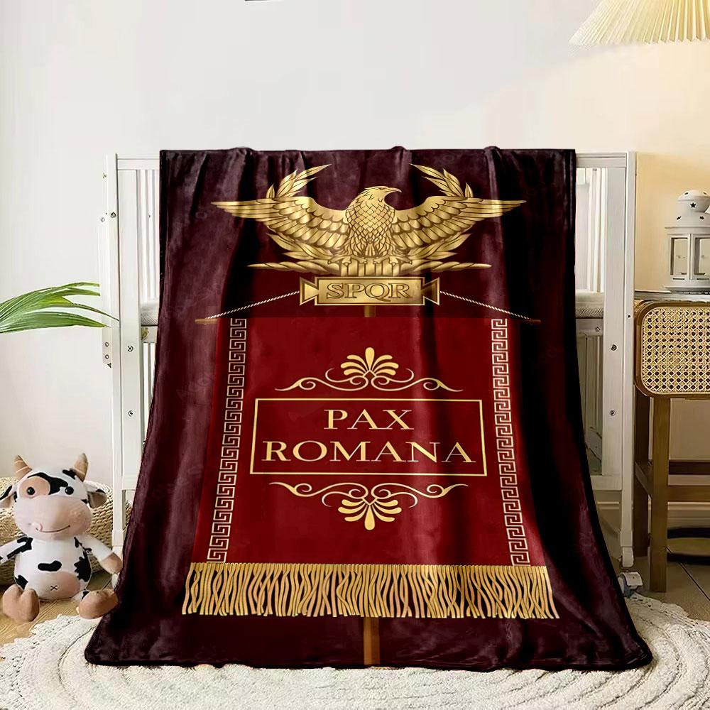 Golden eagle atop a red banner with PAX ROMANA framed by ornate designs. for all seasons blanket lunch break throw gift 80cm x 120cm