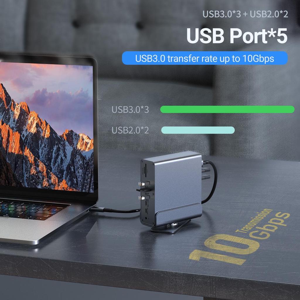 15v1 dokovací stanice Type-C s víceportovým USB a gigabitovým síťovým portem