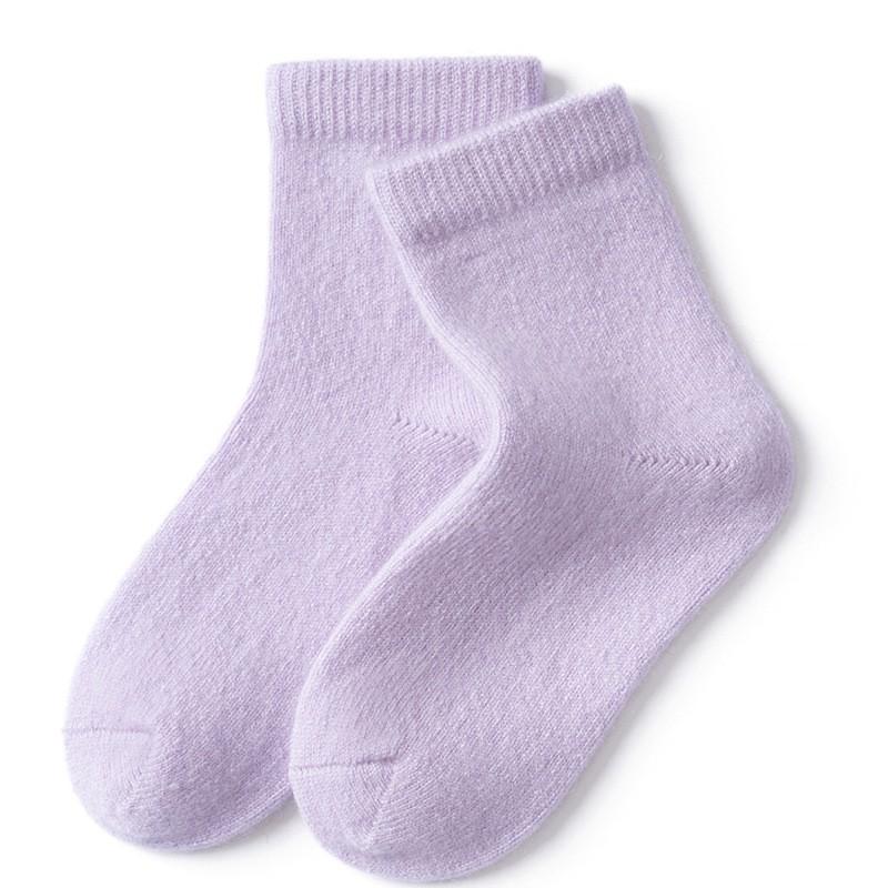 Kids Cashmere Socks Unisex 100% Goat Wool Mid-Calf Solid Warm Fall Winter
