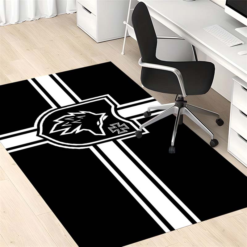 Black White Cross Wolf Shield Emblem Print Area Rug, Non Slip Soft Floor Mat Living Room Bedroom Home Decor Carpet