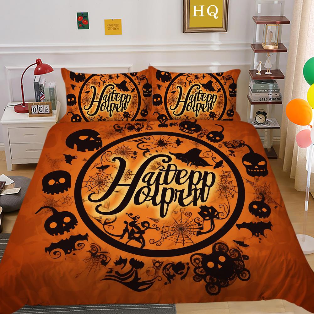 3D Halloween Home Bedding Set Pumpkin Ghost Quilt Cover Pillow Case 2/3 Pieces AU220 * 240 Full Size Soft and Easy To Clean Bedroom Decoration