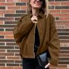 Damen Farb Mode Langarm Reißverschluss Lässig Oberteil Jacke Jacke