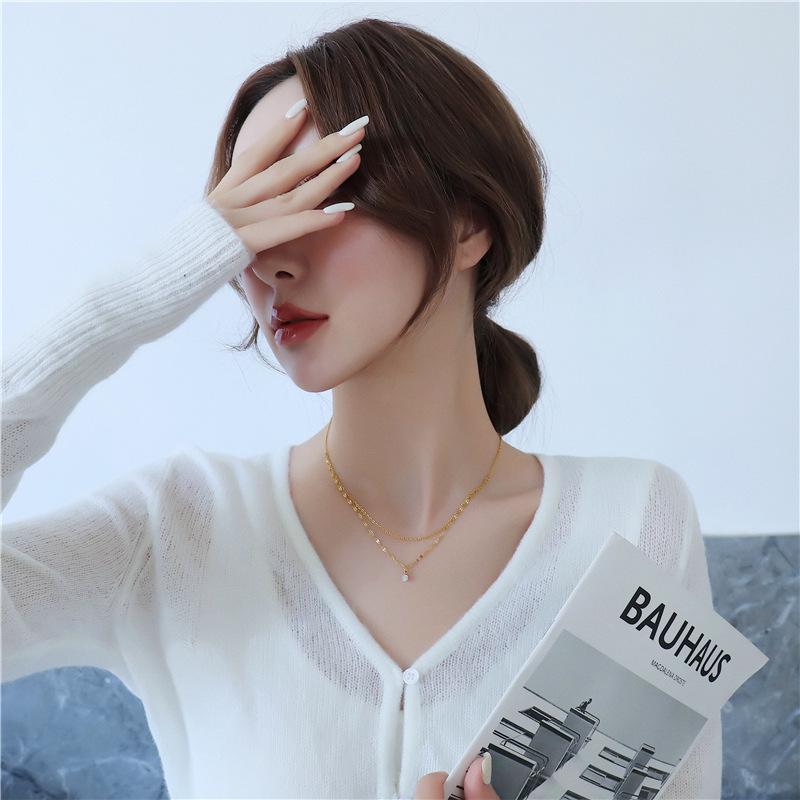 Women's Korean-Style Titanium Steel Double-Layer Diamond Necklace - Fashionable Clavicle Chain
